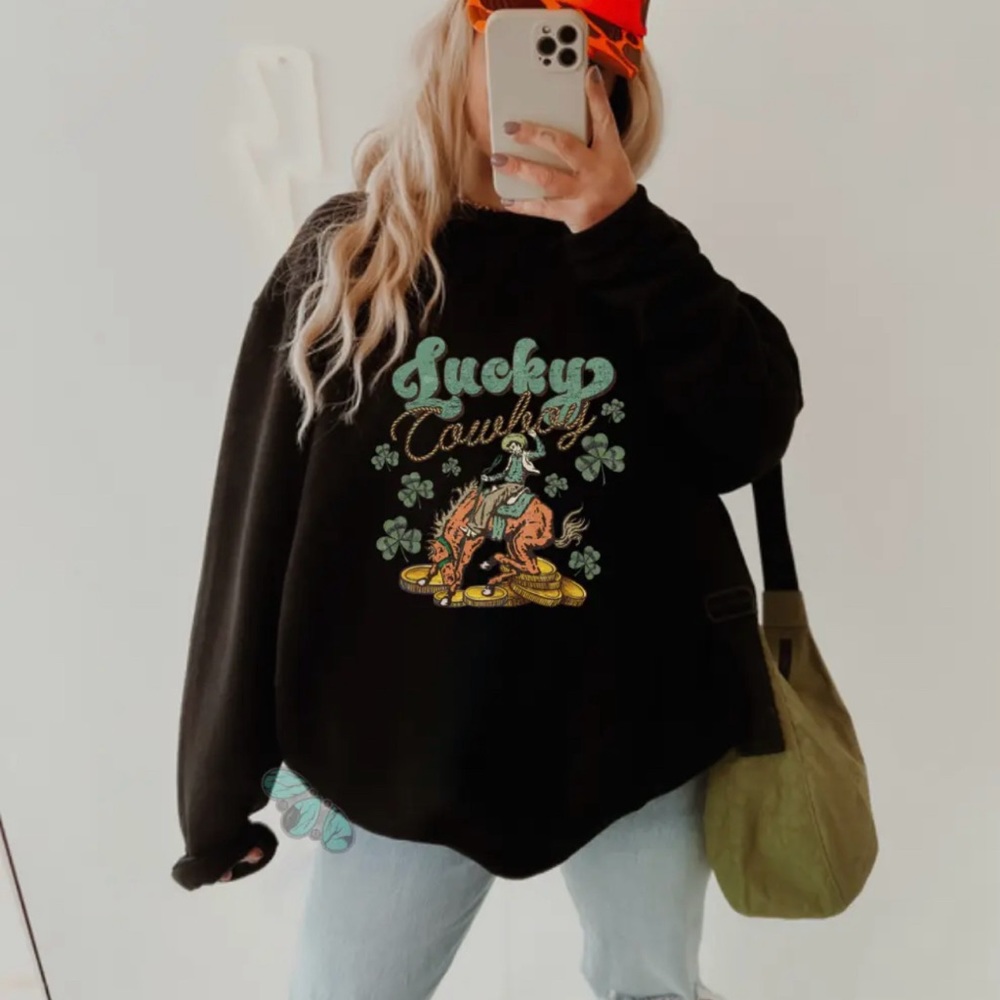 Lucky Cowboy Black Crew Sweatshirt